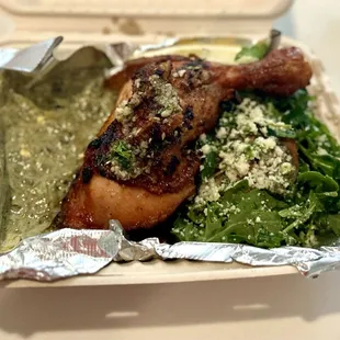 Huli Huli chicken with taro confit and palusami