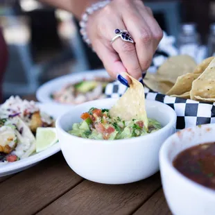 Fresh guacamole and salsa