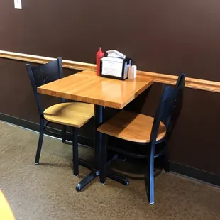 a table and two chairs