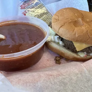 1/3 lb . Cheeseburger with side of chili