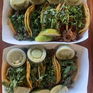 Asada tacos, the the top right two tacos are el pastor