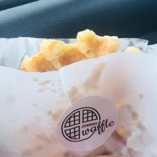 Hand held waffle, infused with syrup and butter.  Wow!!