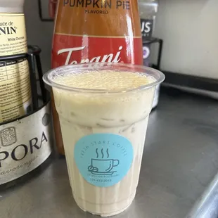 Vanilla Chai tea with pumpkin spice cold foam.