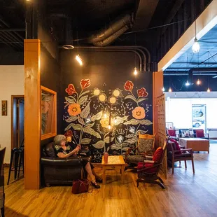 a woman sitting in a chair