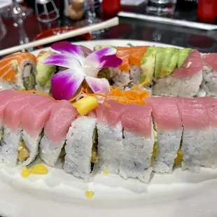 a plate of fresh sushi