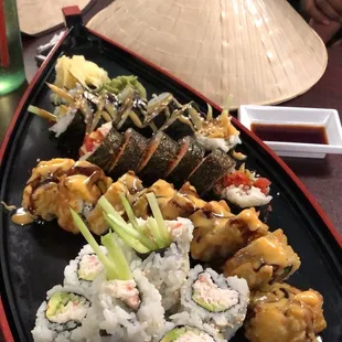 a platter of sushi