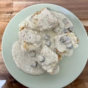 Sourdough biscuits and sausage gravy