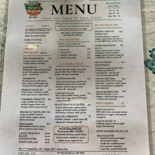 All day breakfast and field to plate menu