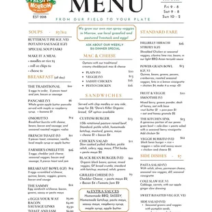 Spring 2023 menu.  Ask for specials or follow us on Facebook!