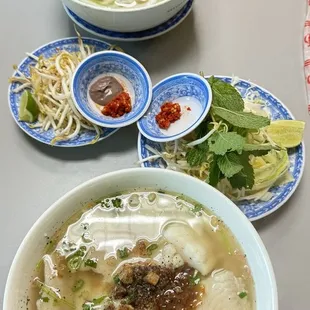 Banh canh cha ca and Gio heo (#6) + bun ca (#10)