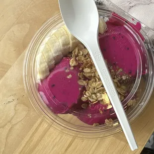 The sundae is fire dragon fruit bowl