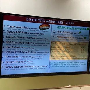 Sandwiches menu