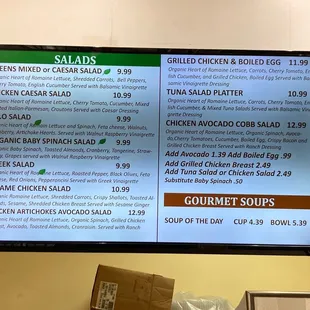 Salad menu and soups