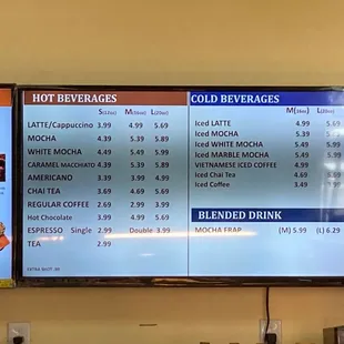 Drinks menu