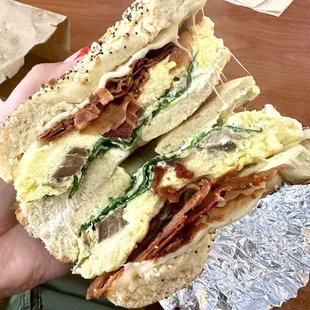 Spinach Mushroom Eggwich Breakfast with bacon