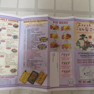 The front of the menu