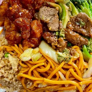 Two-Entree Plate with Fried Rice and Chow Mein