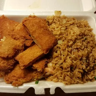 Fried Fish with shrimp fried rice... $6.55 plus $2.20 for shrimp fried rice