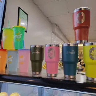 New reusable color changing cups and thermo coffee mugs ...percentage off beverages when you bring it in!