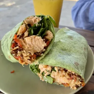 Salmon Wrap (salmon, quinoa, zucchini, bell peppers, spinach &amp; balsamic dressing).