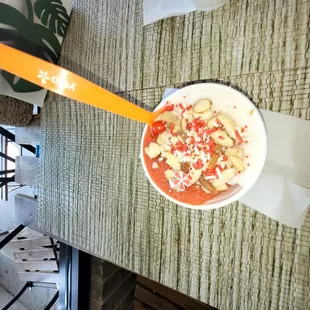Strawberry and coconut with yelp sprinkles and almonds