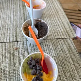 Farthest: Romeo and Juliet and Passionfruit; Middle: Oreo and Coffee; Closest: Kiwi and Passionfruit