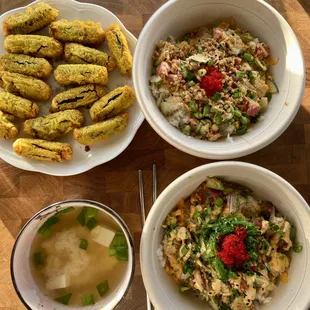 Rainbow Bowl (bottom), Spicy Tuna (above)