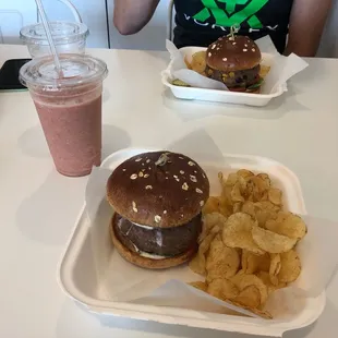M.P.S. Burger, islander smoothie, and the southwest burger