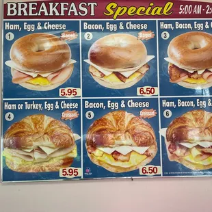 a breakfast special menu