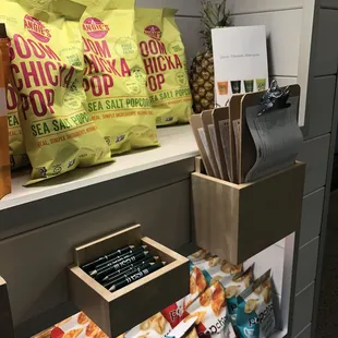 a variety of chips and snacks on display