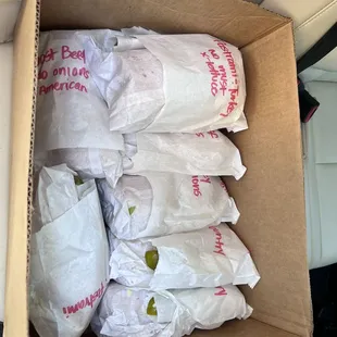 8 sandwiches, labeled by order &amp; they wrote our names