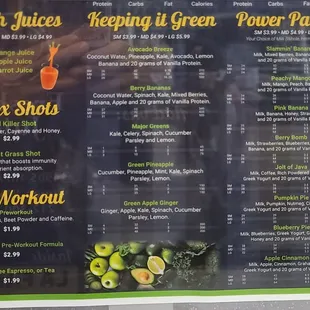 New menu with pre-workout and juices