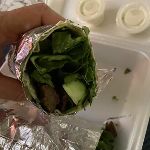 6/30/23 Gyro wrap. Lots of green, more beef than lamb