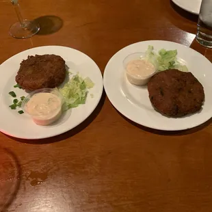 Handmade Crab Cake (1) Appetizer (Left) and Handmade Salmon Cake Appetizer (Right)