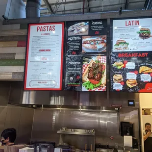 menus on the wall of a restaurant