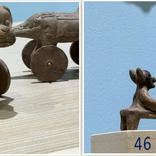 Clay Figures from Central America History. Veracruz Wheeled Jaguar and Veracruz Figure Playing with Dog