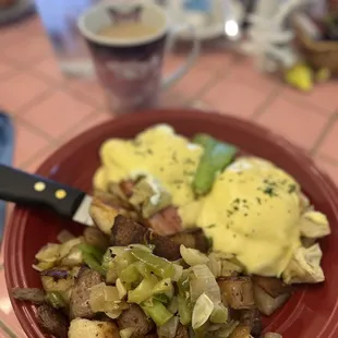 California Benedict with Cottage Potatoes and ham added (18.99 plus 3.99 ham)