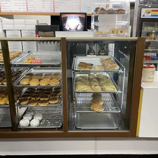 a display case full of donuts