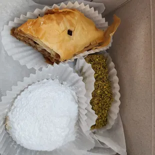 Walnut Baklava, Pistachio Saragli, Kourabiedes