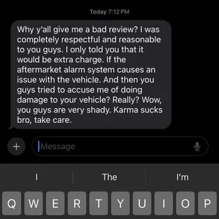 Response after i gave a bad rating.