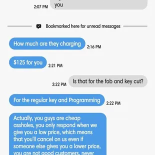 Super rude, will never conduct business with them again. I couldn't reply because I was washing dishes.