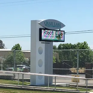 Digital school marquee for Quail Lake Charter School in Sanger, CA.