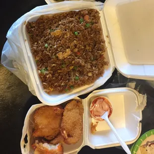 Shrimp fried rice &amp; deep fried shrimp
