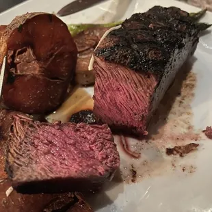 Waygu steak cooked mid-rare.