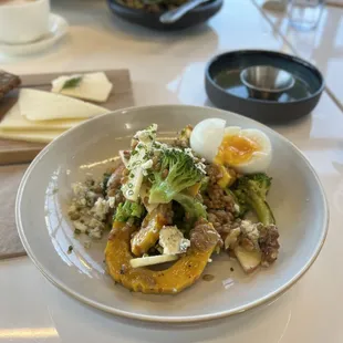 Autumn salad with the soft boiled egg from my friend&apos;s hash