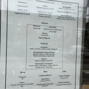 Menu as of April 2024