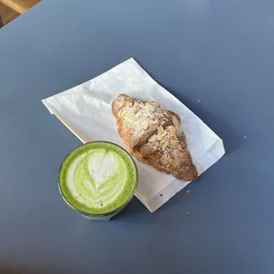 Almond croissant. Matcha