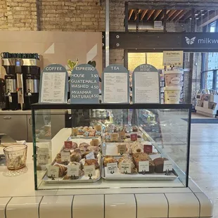 a display of coffee and pastries
