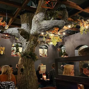 a tree in a restaurant