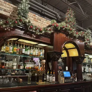 the bar decorated for christmas